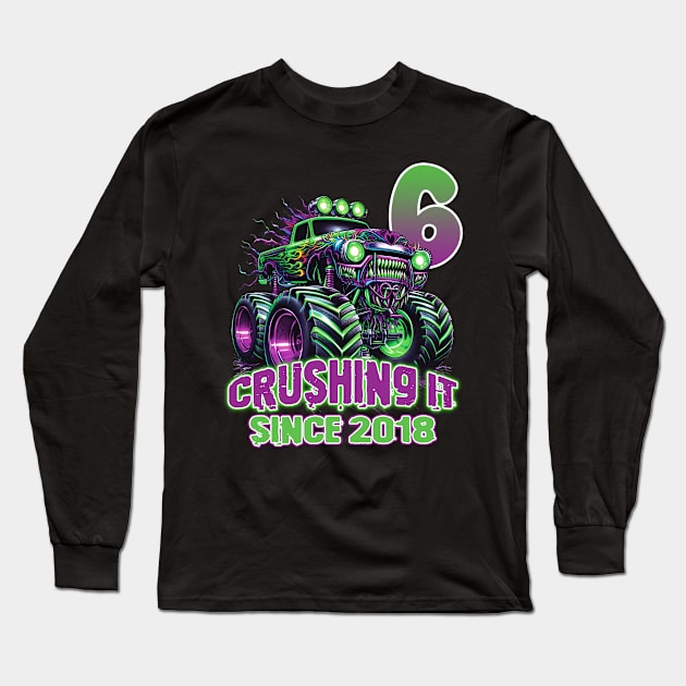 Monster Truck Birthday Tee 6th Birthday Boy Gift Awesome Since 2018 Tee Custom Monster Truck Tee Long Sleeve T-Shirt by inksplashcreations